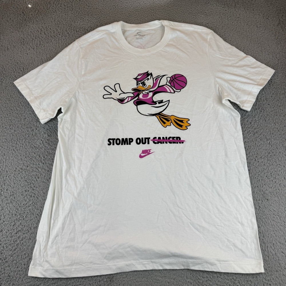 Oregon Ducks Basketball Nike Stomp Out Cancer Shirt Men's Xl White‎ w PINK